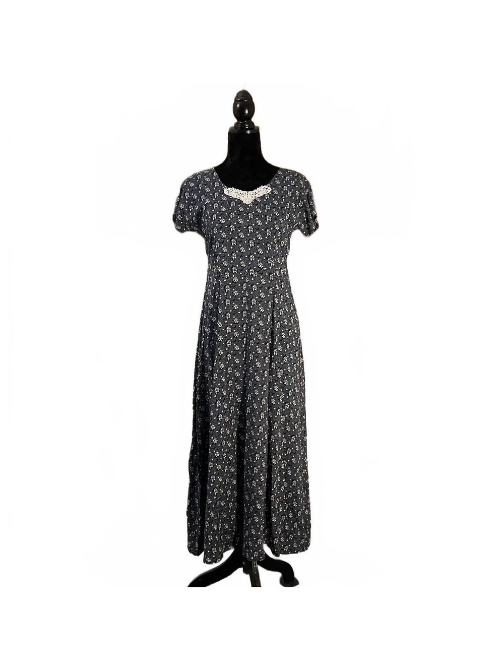 Vintage 90’s Blue Floral Ditsy Maxi Dress Romantic Cottagecore Prairie